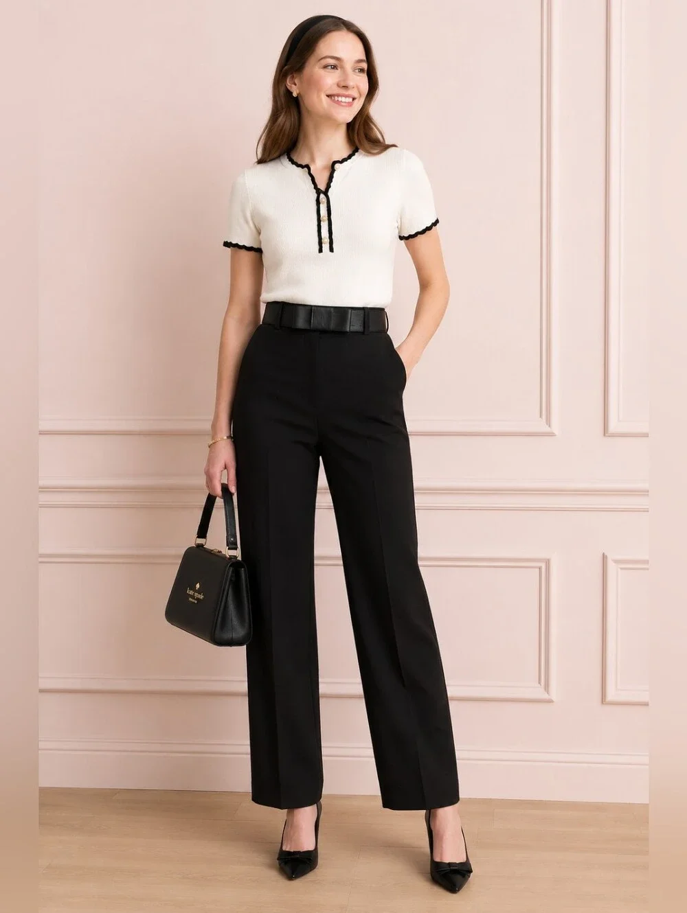 Kate Spade Accessories Black Leather Belt Wide Flat Bow Size Small Made In Italy